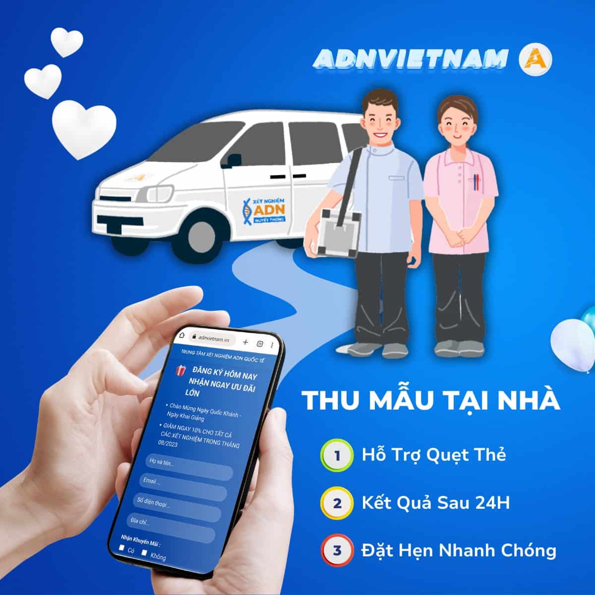 đặt hẹn thu mẫu xét nghiệm ADN tại nhà